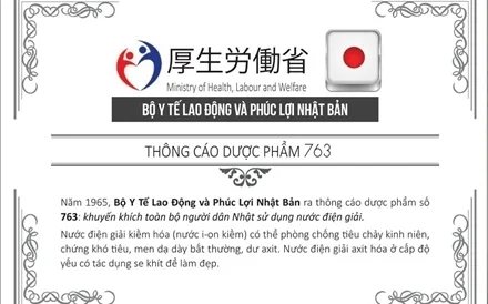 Thông cáo Dược Phẩm số 763 Khuyến khích người dân sử dụng nước ion Kiềm của chính phủ Nhật